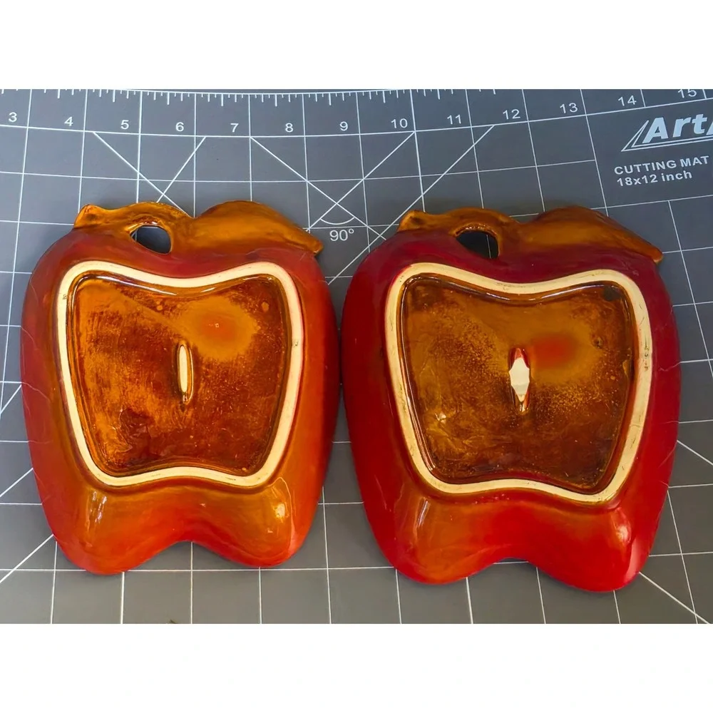 Vintage Ceramic Red Apple Shaped Serving Dishes Set of 2 Harvest Fall Decor